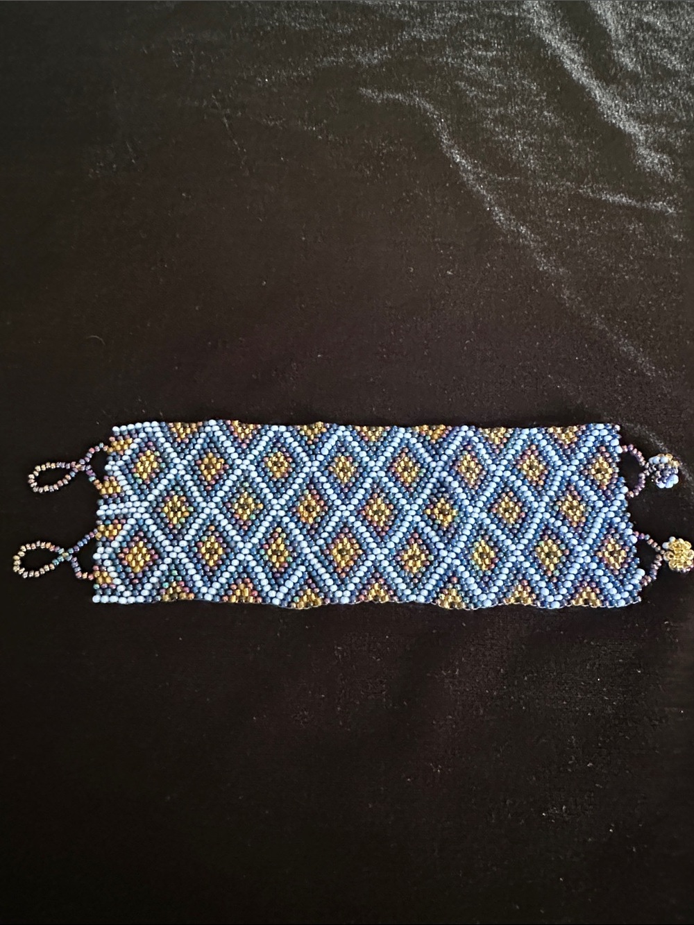 Handmade Blue Beaded Diamond Pattern Bracelet